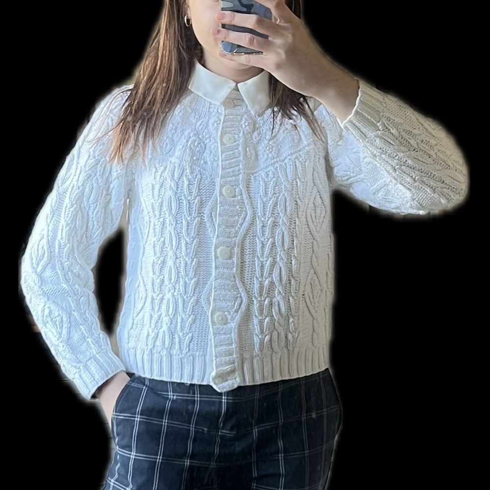 Vintage Knit White Button Front Cardigan